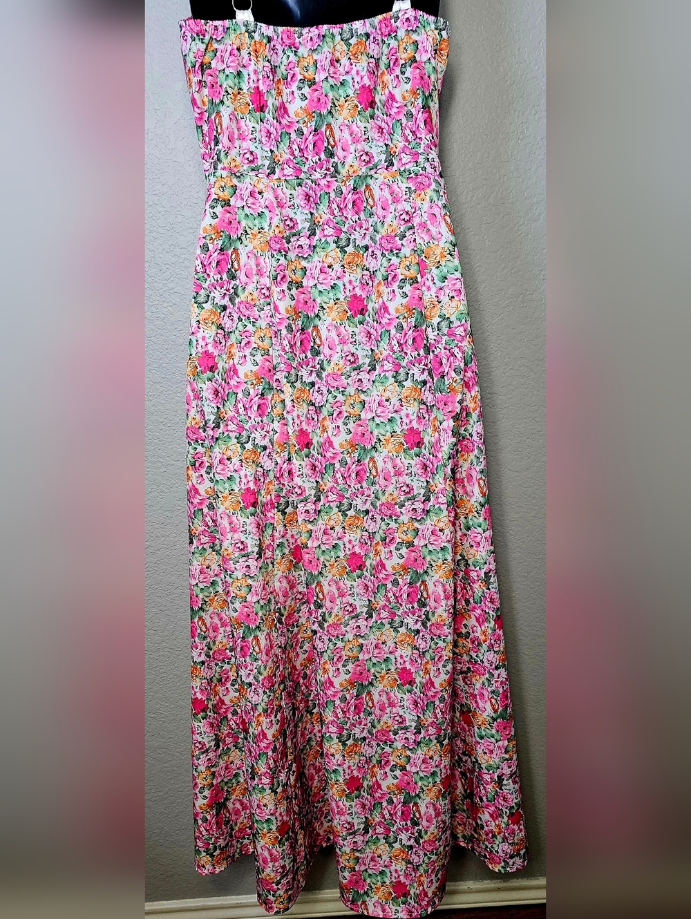 SHEIN Floral Maxi Dress Cottagecore Pink Rose Flowy Tie Front M - Picture 4 of 6